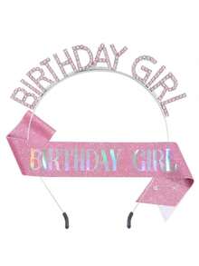 1 件 粉色生日女孩腰带 粉色生日女孩腰带 闪光生日腰带和女孩头饰 女孩生日皇冠 生日快乐装饰配件 水钻生日女孩头饰 - 粉色 - 查看 7