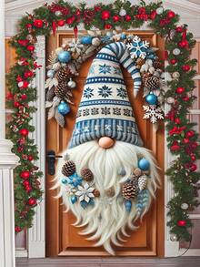 1 Stück Weihnachts-Zwerg mit mehrfarbiger Mütze & Blumenmuster 2D Türbanner, charmanter Stil Polyester Tür-förmige Hängefahne mit exquisiter Blumenanordnung, lebendige Blütenblätter & Zwergbart Details, wiederverwendbar & leicht für Veranda, Eingangsbereich Dekoration, ideal für Weihnachtszeit, Familienfeiern & Feiertags-Atmosphäre