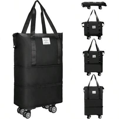 Duffle Bag With Wheels U2013 Expandable And Foldable, Lightweight Durable Duffel Suitcase U2013 Travel, Gym, Camping, Men And Women U2013 62x38x19cmBlack