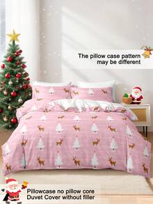 3pcs/Set Christmas Reindeer Christmas Tree Print Duvet Cover Set(1 Duvet Cover & 2 Pillowcase)Soft And Skin-Friendly Duvet Cover Bedding Set For Home, All Season Bed Sheets Set Christmas Gift - Multicolor - View 4
