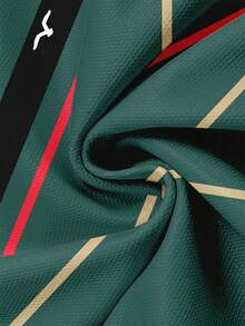 Men's Casual Summer T-Shirt, Green Base With Black And Red Stripes, Lightweight And Comfortable, Suitable For Daily And Holiday Wear - Multicolor - View 4