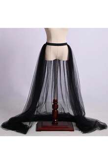 1pc Women's Sheer Double Layer Mesh Tulle Skirt, Halloween, Wedding Dress Accessory, Photo Shoot, Performance Wear