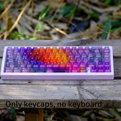 122 Keys Gradient Transparent Keycaps With Foggy Raindrop Stone, Ocean Love, Green Forest Design, Magnetic Axis