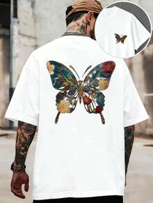 PLUS SIZE Floral Pattern Butterfly Tshirt Breathable Double Sided Printed Fabric Easy Care Slim Fit Essential  Lightweight Essential - White - View 1