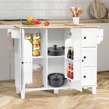 Chic White Home Kitchen Island Cart,  Storage Cabinet & 3 Drawers, Stylish 2 Adjustable Shelves - 白色 - 查看 3