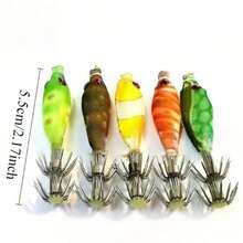 Juego de 5 piezas Avlcoaky Anzuelos fosforescentes para calamar, cebo de madera brillante para pesca de camarones y pulpo, suministros de pesca