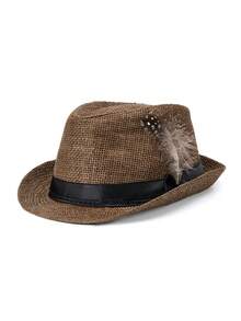 1 pieza Sombrero de sol unisex elegante y casual de poliéster con plumas naturales, adecuado para vacaciones, playa y todas las estaciones