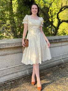 LESE MIDI PLAIN DRESS ELEGANT CASUAL FASHION WOMEN'S DRESS - Cream - View 8
