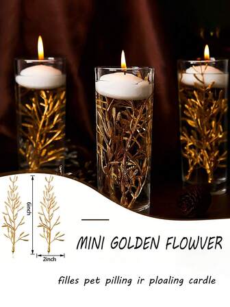 1 Pack Of Realistic Golden Branches, Center Filler For Christmas Floating Candles, Wedding Banquet Decoration Flowers, Party Vase Decoration, Bride's Headpiece.