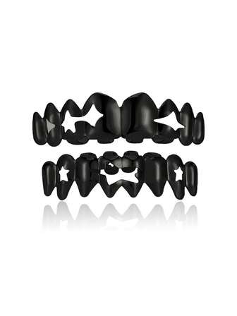 1 Set Unique Hollow 8-Tooth Upper & Lower Teeth Grillz, Hip Hop Teeth Jewelry Accessories For Daily Wear, Cosplay, Halloween Party, Stage Props, Holiday Gift, Includes Mold Gel