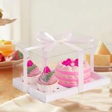 1pc 6 Count/12 Count Cupcake Containers With Gift Ribbon, Plastic Cupcake Carrier Holder For Treat Dessert Muffins Pastry