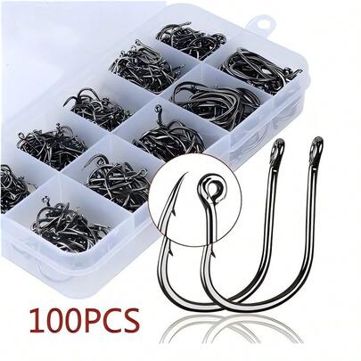 100 peças/caixa 3-12# Anzóis de pesca Iseni, Anzóis farpados com olhal, Equipamento de pesca