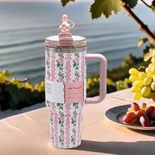 [Premium Tumbler] 40-Ounce Stainless Steel Tumbler With A Handle | Featuring Double-Wall Vacuum Insulation, Premium Multi-Colored Portable Water Bottle | Perfect For Travel, Outdoor Camping, Hiking, Driving, And Enjoying Iced Coffee - Hồng - Xem 3