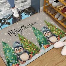 1 pieza Alfombra rectangular de gel de sílice con estampado de pingüino para decoración y regalo de Navidad, para sala de estar, dormitorio, pasillo, baño, lavandería - Poliéster, decoración del hogar para interiores/exteriores - Multicolor - Ver 25