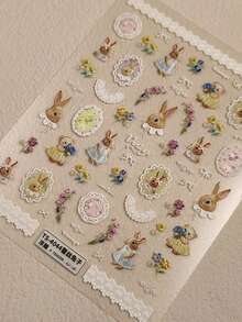 1pc Rabbit, Bear, Flower Nail Charm Sticker DIY Art Y2K Style 5D Nail Art Decoration Decal Nails - Multicolor - View 2