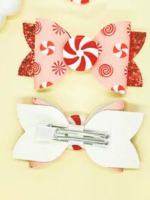 2 Stücke Weihnachts-Bonbon-Schleifen Haarclips, handgefertigt aus PU-Leder und glänzendem Glitzerleder, geeignet für Weihnachten, Geburtstagsfeiern, Themenparks, Cosplay