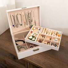 1pc White Luxury PU Leather Multifunctional Jewelry Storage Box With Secure Lock And Reliable Soft Cushion Drawer, Velvet Lined Travel Case, Large Capacity Multi Compartment Design, Suitable For Rings, Earrings, Necklaces And Bracelets - Elegant Black And Pink Home Decoration Jewelry Gift Box, Perfect Gift For Valentine's Day, Christmas, Mother's Day, Thanksgiving, Exquisite Design, Keychain Closure Jewelry Box, Fashionable Storage, Durable Structure, Exclusive To Fashion Enthusiasts - trắng - Xem 7
