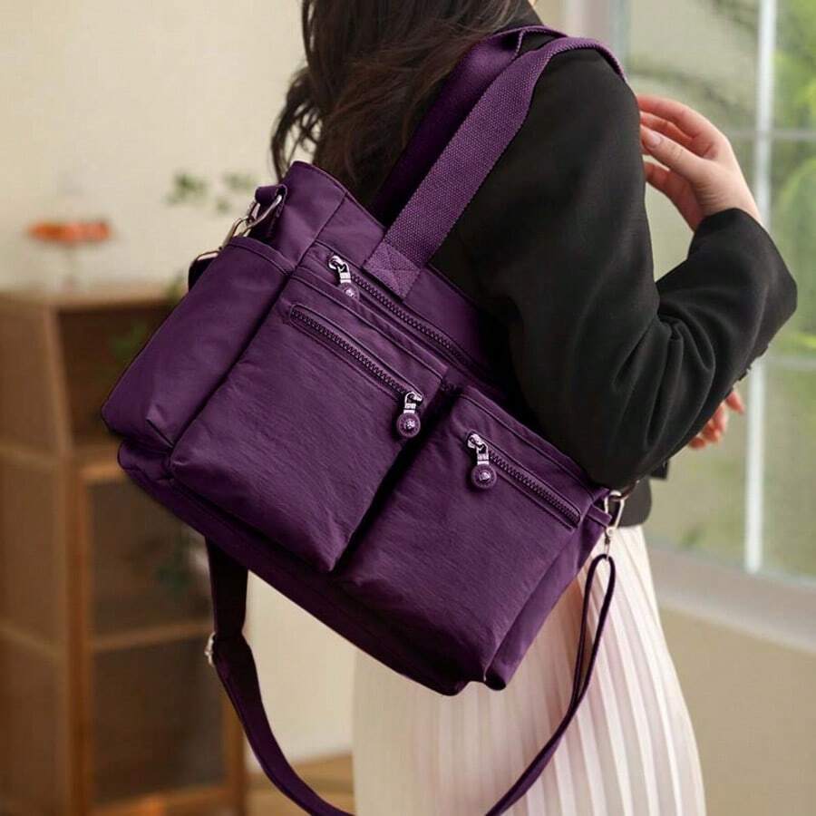 Tote Bag For Women Nylon Purse And Handbags Tote Purse Crossbody Bag Messenger Bag Canvas Handbags For Woman - Dark Purple - View 1