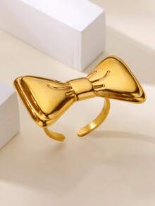 1PC Cute Bow Knot Rings For Women 18K Gold Plated Stainless Steel Bow Open Ring Wedding Party Christmas Jewerly Gift Women