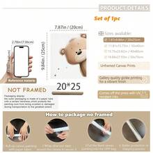 1幅帆布墙画，泰迪熊主题儿童房装饰画，中性色调泰迪熊偷窥主题，适合儿童房、卧室、家居装饰、秋冬家居装饰，可用于儿童房、托儿所、男孩/女孩派对卧室墙面背景、幼儿园教室装饰，防水材质，派对装饰礼品 - 彩色 - 查看 22