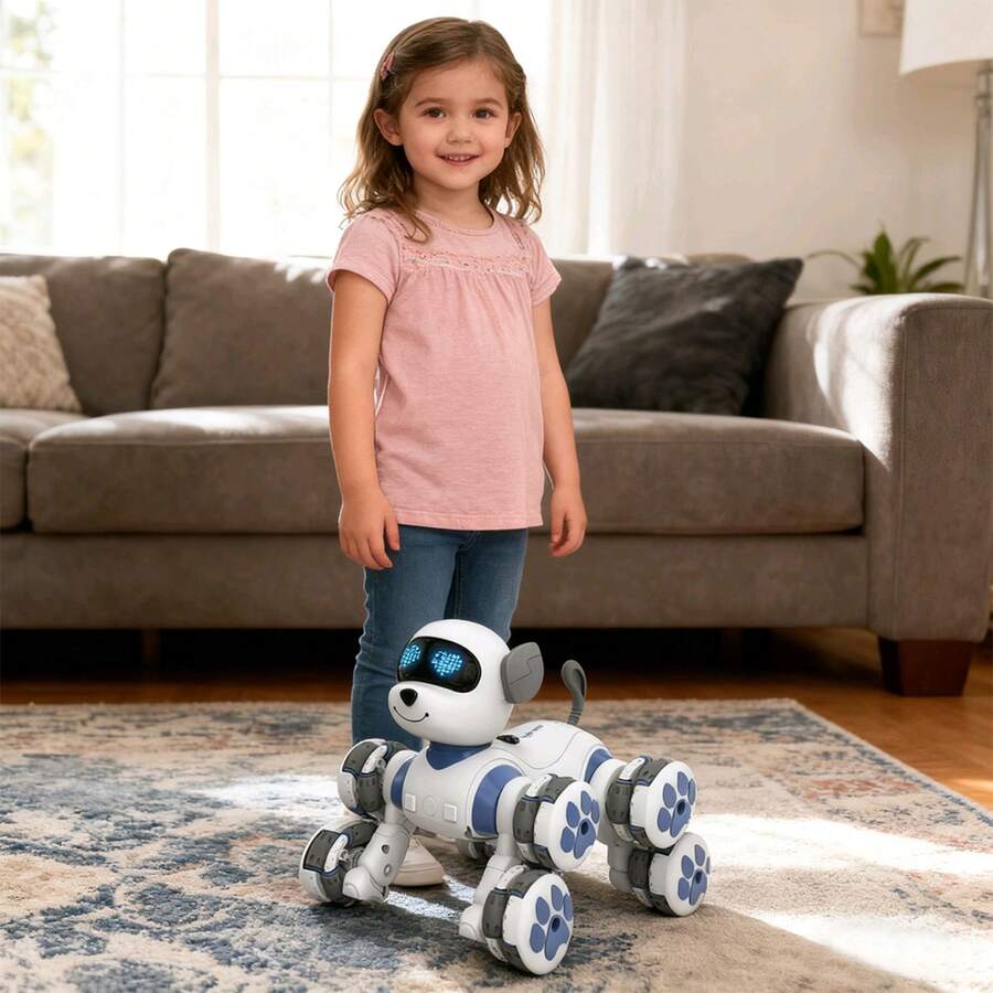 8WD Stunt Remote Control Car Robot Dog Toy, 2.4GHz Remote Control Car Dog Toy, Equipped With LED Eyes, Can Play Music, Manual Sensing Control Of Circling, Lying Down And Other Animal Dog Behaviors, Intelligent Interactive Programmable Robot Gift, Suitable As A Gift For Children Aged 3 To 12