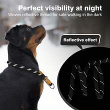 1PC Reflective Rope Training Dog Collar, Nylon Braided No Pull Quick Release Round Rope Collar With Adjustable Stopper For Medium And Large Dogs - Black - View 5
