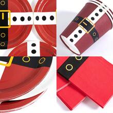 Thème de Noël Ceinture du Père Noël Assiettes, serviettes, gobelets jetables - Fournitures de fête pour 30 invités, assiettes en papier jetables convenant pour anniversaire, mariage, fête, pique-nique en famille