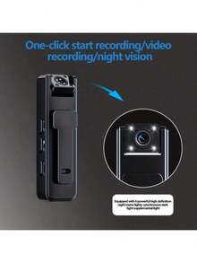 Cámara mini HD 1080P con visión nocturna infrarroja, grabadora de video digital portátil, cámara corporal para diversos escenarios, cámara pequeña para exteriores, lente gran angular de 180°, lente infrarroja de 180°, carga USB, almacenamiento en tarjeta TF, formato de archivo AVI, no impermeable, flash automático, batería de polímero de litio recargable, estabilización de imagen electrónica - negro - Ver 5