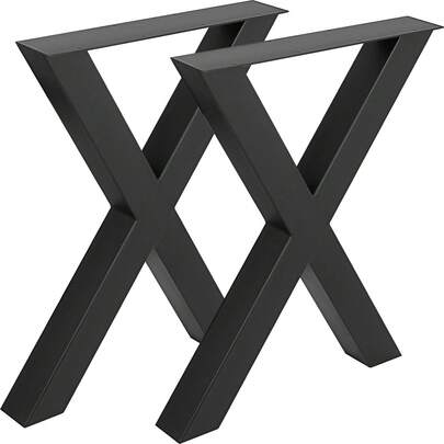 Set Of 2 Steel Table Legs, 28\'\'Height 31\'\'Wide Dining Table Legs, Heavy Duty 3.1\" Square Box Section X Frame Table Legs, 28x31x3.1 Inch Black Color Industrial Country Style Metal Dining Leg