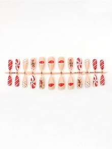 24 pezzi di smalto per unghie a goccia di medie dimensioni natalizio, stile europeo e americano, con strisce rosse natalizie, design carino di omini di pan di zenzero, patch decorative per arte di unghie, unghie finte completamente coperte, patch artistiche per il ritorno a scuola, accessori per arte di unghie, set di unghie versatile per uso quotidiano, adatto per donne d'ufficio, feste, appuntamenti e uso quotidiano per decorare le unghie e migliorare il tuo stile di moda