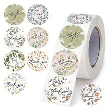 500 张/卷花卉“谢谢”贴纸，1 英寸圆形，Ins 风格，北欧风格，绿色清新标签贴纸，多色图案，2 种选择，自粘圆形密封贴纸，适用于礼物、信封、卡片、派对 DIY 装饰、PVC 贴纸贴花、婚礼装饰 - 彩色 - 查看 11
