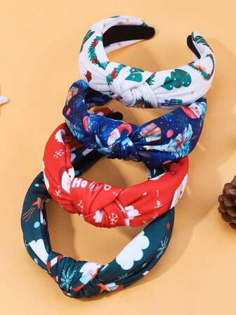 4/1pc New Printed Twist Headband, Christmas Headband, Suitable For Autumn/Winter Party, Christmas Holiday Headpiece