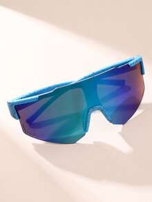 1 Pair Unisex Blue Asymmetrical Cycling & Hiking Sports Eyeglasses, Fashionable & Versatile, Rugged & Chiseled Design To Enhance Facial Contours, Suitable For Daily Life, Beach, Driving, Camping, Fishing, Parties And Outdoor Travel, All-Season