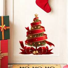 Pegatina de ventana de árbol de Navidad Lazo Removible Película de PVC para ventanas de hogares, escuelas, cafés, centros comerciales, eventos festivos, planificación de fiestas navideñas, decoración de películas para ventanas del hogar en Navidad