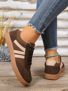 Giày thể thao nữ đế cao su mềm, bền, thoải mái, thoáng khí, nhẹ, họa tiết sọc trắng, thời trang, dễ phối đồ, dành cho nữ - Cà phê nâu - Xem 2