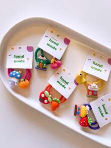 10 Stück süße Haus-förmige Haargummis, Cartoon Obst Haarbänder für Mädchen, elastische Gummibänder, Version A/B Haarschlaufen, Kinderzubehör für die Haare.