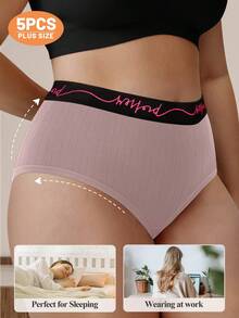 MEIYATING Paquete de 5 piezas de ropa interior para mujer de talla grande, de cintura alta, con estampado de letras y rayas verticales - Multicolor - Ver 3