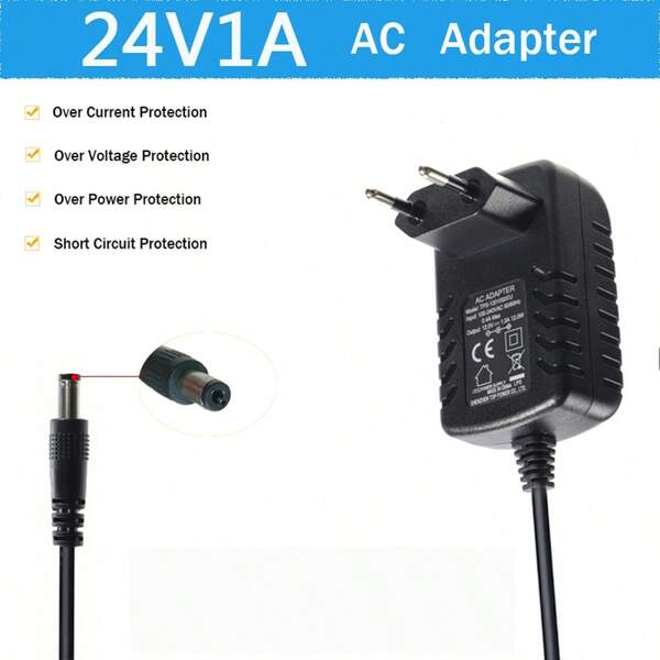 24V 1A 24W Power Adapter Wall Plug Charger 110V-240V To 24 Volt 1A For Security Camera Monitor Scanner TV Box Black Color