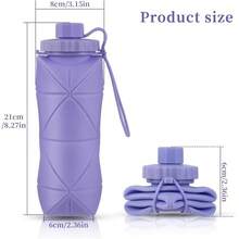 Collapsible Silicone Travel Bottle 20oz 600ml Reuseable Leakproof Foldable Sports Bottle, With Carrying Strap, Dark Gray+ Purple - Xám đậm + Tím - Xem 6