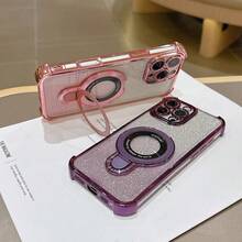 防摔防震无线充电手机壳+腕带，采用全新电镀工艺，防震可折叠支架，闪光纸板四角保护，防震防摔，送给女朋友的礼物，兼容 17 Pro/16 Pro Max/Air，兼容三星S25/S25 Plus/S25 Ultra A07 A17 XM HW、红米Note 15、红米A5、OPPO等机型。