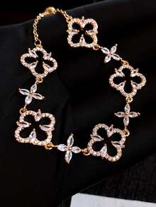 1pc Luxury Hollow Flower Zirconia Adjustable Bracelet, Sparkling Minimalist High-End Bracelet, Elegant Commuting Versatile Accessory, Birthday/Party Gift