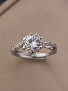 1 Stück verstellbarer Damen Verlobungs-/Ehering, öffnungsfähiges Band, besetzt mit super glänzendem kubischem Zirkonia, geeignet als Verlobungsring, Ehering, Valentinstags-Geschenk, Sterndesign-Ring, zierlicher 1 Karat Twist-Arm Luxusring, direkt vom Hersteller, Halloween Schmuck, Weihnachtsgeschenk