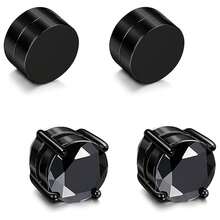 4pcs Simple Cubic Zirconia Decorative Magnetic Ear Cuff For Men, Non-Rotating CZ Stud Earrings, Hypoallergenic Stainless Steel Fashionable Magnetic Ear Studs Suitable For Men And Women, 6mm - Silver - View 8
