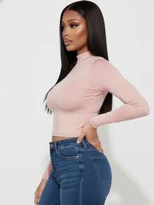 Women's Casual Elegant Black Knitted Fabric Round Neck Long Sleeve Top High Stretch Regular Fit  Everyday Wear - 紫紅色 - 查看 2