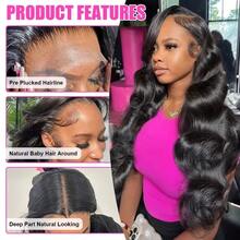 200% Dichte 71 cm natürliche schwarze Farbe 33x10 cm HD transparente Spitzenfront Perücken mit vorgezupfter Haaransatzlinie, 81 cm 13x13 cm Klebe- und Klebefrei Körperwelle Menschenhaar-Mischung Damen Mode Perücke, geeignet für täglichen Gebrauch oder Veranstaltungen