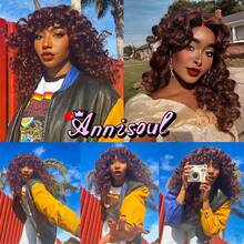 Synthetic Heat Resistant Wigs Bouncy Curls Wigs With Bangs Copper Ginger 20 Inch Dark Brown Wig Bangs Wig Daily Used Easy To Wear Beginner Friendly Big Bouncy Fluff Curly Wigs - Dark Brown - 查看 3