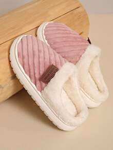 Women's Simple Solid Color Slippers, New 2025 Autumn/Winter Indoor Home Warm Plush Lining Thick Sole Anti-Slip Slides - Pink - View 4