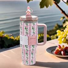 [Premium Tumbler] 40-Ounce Stainless Steel Tumbler With A Handle | Featuring Double-Wall Vacuum Insulation, Premium Multi-Colored Portable Water Bottle | Perfect For Travel, Outdoor Camping, Hiking, Driving, And Enjoying Iced Coffee - Hồng - Xem 2