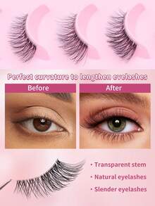 20pcs Professional Cat Eye False Eyelashes Set - 3D Fluffy Mink Effect, 5-7-10mm Mixed Layers | Ultra-Thin Invisible Lash Band, Extended Lash Tips, Create Natural Enlarging Eye Effect, Designed For Small Eyes | Reusable Waterproof Lashes, Naturally Curled - Black - View 3