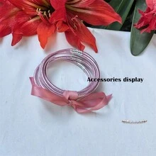 5pcs/Set Cute Multi-Layer Colorful PVC Plastic Bangle Bracelets With Bowknot Ribbon, Suitable For Beach & Holiday Wear - Silver Stopper - View 28